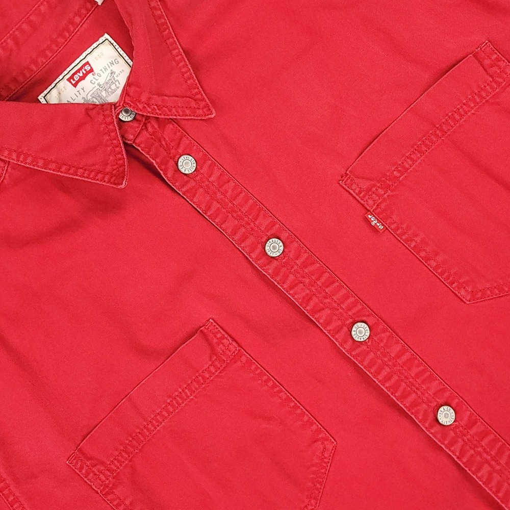 Levi's Button Down Shirt Mens Large Red Made in Hong Kong Double Pocket Casual